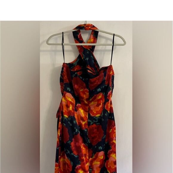 Cinq à Sept Trini Satin Floral Halter Neck Mini Wrap Dress, Size 10 NWT & 495.00 - Picture 7 of 14